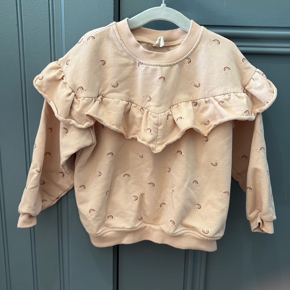 Quincy Mae Ruffle Fleece Sweatshirt, Rainbows (2-3T)